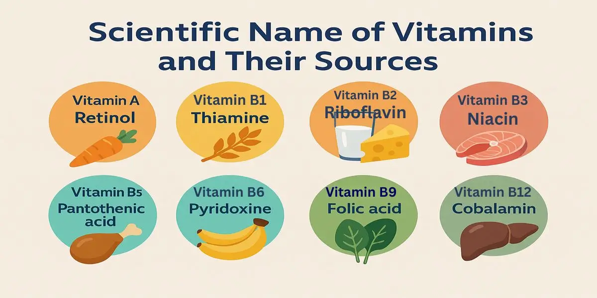 Scientific Name of Vitamins and their sources