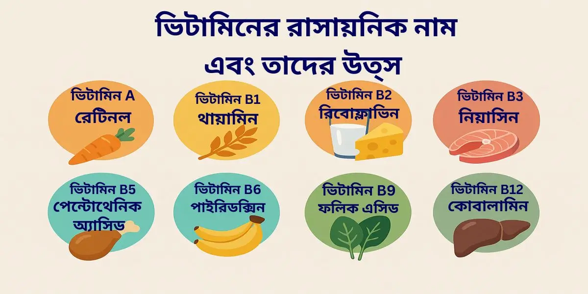 ভিটামিনের তালিকা, রাসায়নিক নাম, উৎস এবং অভাবজনিত রোগ 9 ভিটামিনের রাসায়নিক নাম, তাদের উত্স এবং অভাবজনিত রোগ