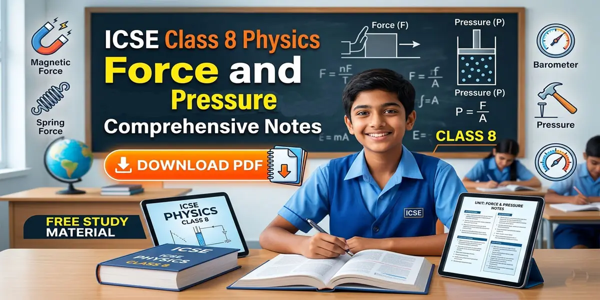 ICSE Class 8 Physics Chapter 3 Force and Pressure Notes