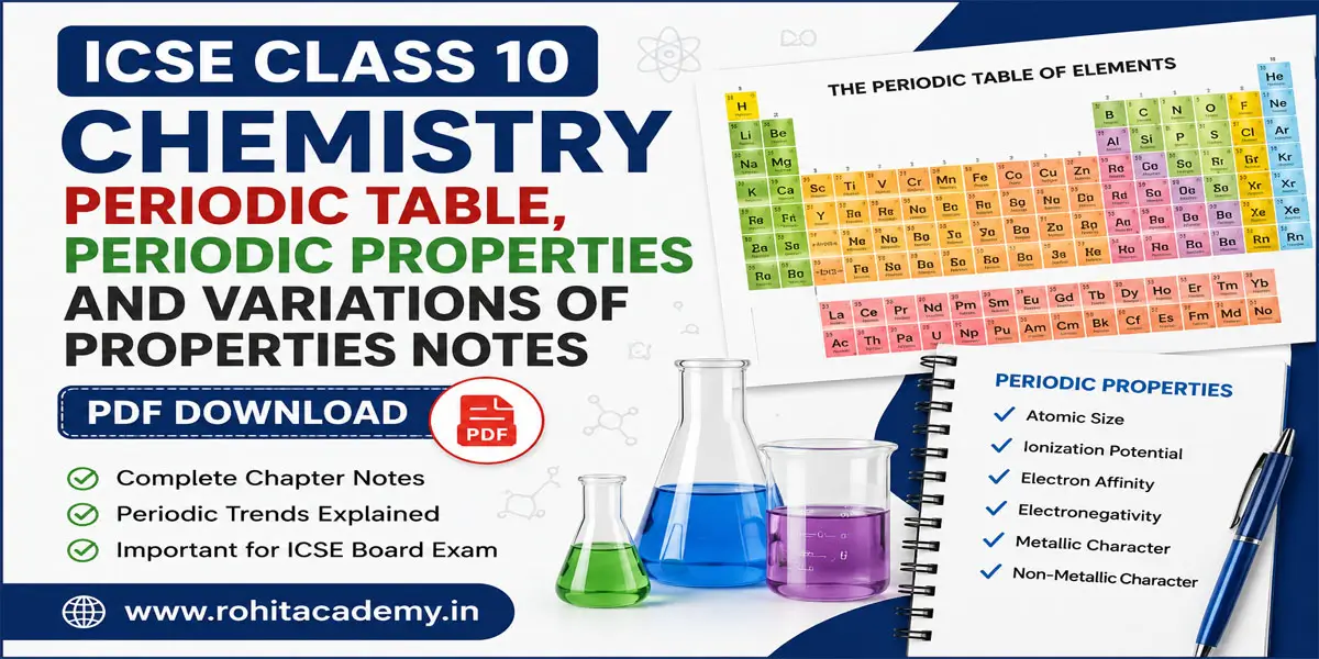 ICSE Class 10 Chemistry Chapter 1 Periodic Table, Periodic Properties and Variations of Properties Notes